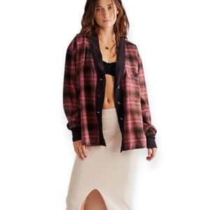 Free People We the Free Cardi Plaid XS